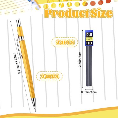 24 Pcs Mechanical Pencil, 0.9mm Metal Retractable Automatic Drafting Pencils Refills for Writing Drawing Sketching Illustration Signature (Yellow) in Saudi Arabia