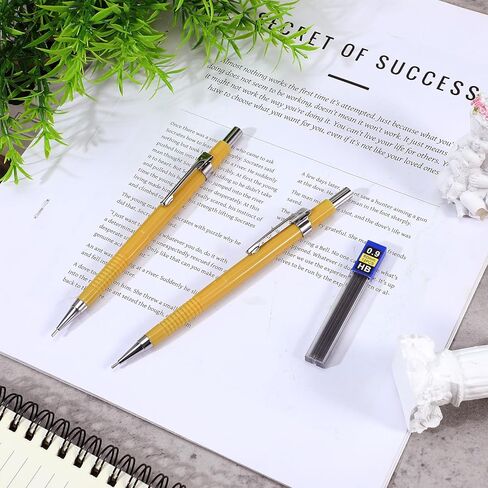 24 Pcs Mechanical Pencil, 0.9mm Metal Retractable Automatic Drafting Pencils Refills for Writing Drawing Sketching Illustration Signature (Yellow) in Saudi Arabia