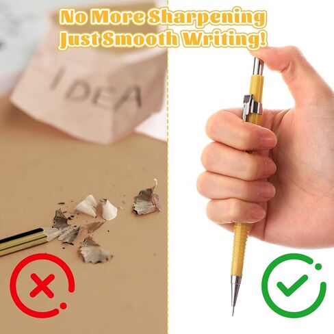 24 Pcs Mechanical Pencil, 0.9mm Metal Retractable Automatic Drafting Pencils Refills for Writing Drawing Sketching Illustration Signature (Yellow) in Saudi Arabia