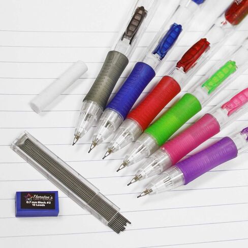 مجموعة أقلام الرصاص الميكانيكية ClearGrip من Thornton مقاس 0.7 مم، مجموعة ألوان متنوعة مكونة من 12 قلم رصاص للصياغة التلقائية للرسم والكتابة اليدوية الدقيقة in Kuwait