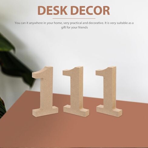 COHEALI Blank Wooden Number paper mache letters paper mache numbers number 1 sign 1 5pcs Unfinished, Light Brown, 10.2X5.5cm in Kuwait