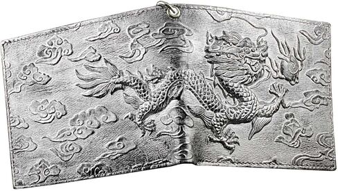 Mens Dragon Vintage Silver Grey Leather Wallet Card Holder Purse With Chain in Kuwait