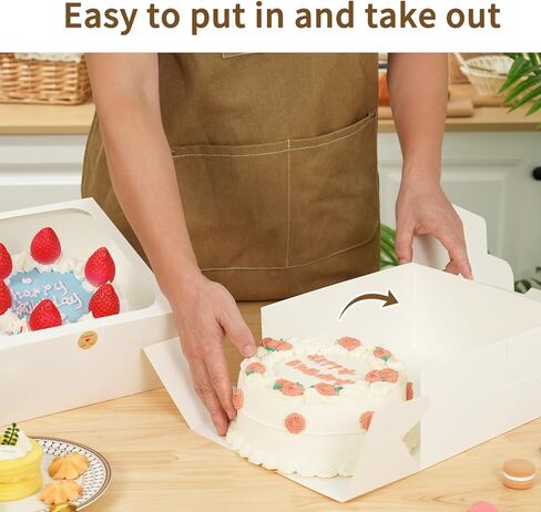 10 قطع من علب الكيك من موريتو، صندوق كيك مقاس 10x10x5 بوصة مع نافذة، صناديق مخبوزات بيضاء لصناديق الكيك والكب كيك والفطيرة والحلوى والمعجنات in Kuwait