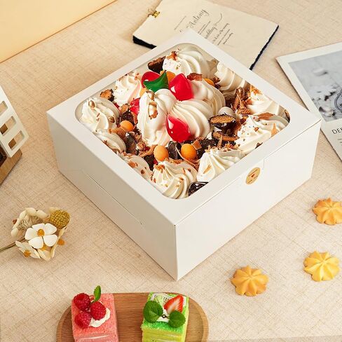 10 قطع من علب الكيك من موريتو، صندوق كيك مقاس 10x10x5 بوصة مع نافذة، صناديق مخبوزات بيضاء لصناديق الكيك والكب كيك والفطيرة والحلوى والمعجنات in Kuwait