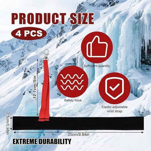 4 Pack Ski Glove Straps, Wrist Leash for Snowboard, Elastic Mitten Clips, Skiing Accessories, Snow Glove Strap, Red Black Safety Bands in Saudi Arabia