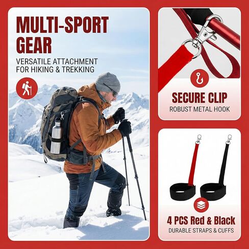 4 Pack Ski Glove Straps, Wrist Leash for Snowboard, Elastic Mitten Clips, Skiing Accessories, Snow Glove Strap, Red Black Safety Bands in Saudi Arabia