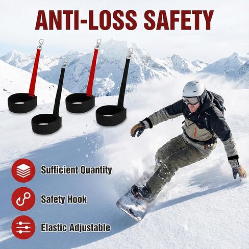 4 Pack Ski Glove Straps, Wrist Leash for Snowboard, Elastic Mitten Clips, Skiing Accessories, Snow Glove Strap, Red Black Safety Bands in Saudi Arabia