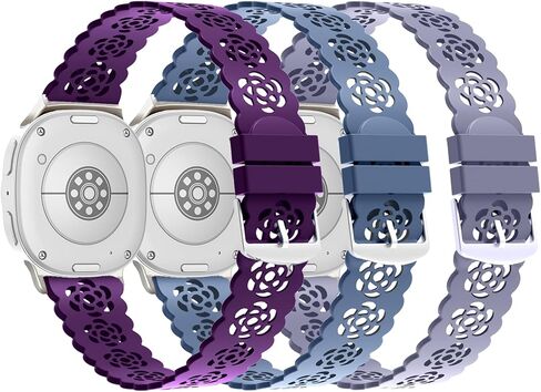 3 Pack Sport Bands Compatible with Samsung Galaxy Watch 8 40mm/44mm/Classic 46mm 2025, Slim Lace Breathable Rose Hollowed-out Soft Silicone Replacement Straps Wristbands for Galaxy Watch8/Classic in Saudi Arabia