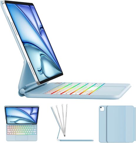 حافظة لوحة مفاتيح KVAGO لجهاز iPad Air 11 بوصة (M3 2025 / M2 2024) وiPad Pro 11 (الجيل الرابع/الثالث/الثاني/الجيل الأول) وiPad Air الجيل الخامس والرابع، حامل سحري، لوحة تتبع دقيقة متعددة اللمس، 7 ألوان خلفية، أبيض in Saudi Arabia