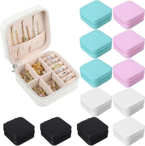 12 Pcs Portable Jewelry Travel Box Leather Travel Mini Jewelry Case Bulk Bridesmaid Gift Boxes Small Box Mini Storage Organizer for Women Return Gift(4 Color) in Kuwait