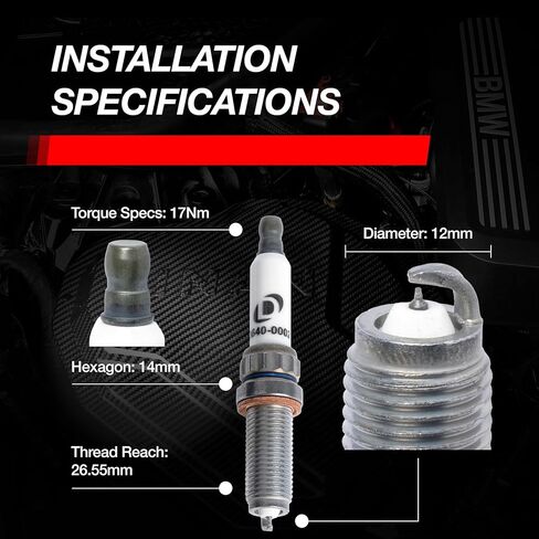 Dinan Iridium Pro Spark Plug D640-0002 - نماذج مختارة من سلسلة BMW N & S - N20 N54 N55 N63/TU S55 وS63/TU - 12x26.5x14 مم - نطاق الحرارة 9 - استبدال مباشر لأجزاء مخزون OEM - عبوة واحدة in Kuwait