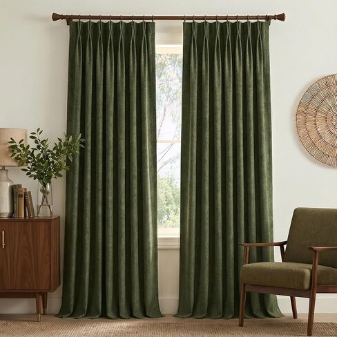 NICETOWN 395GSM Linen Pinch Pleated Vintage Olive Green Curtains 90 inch Long with Hooks - Room Darkening Wrinkle Resistant Drapes for Dining Room & Bedroom, Modern Home Decor (40" Wide, 2 Panels) in Saudi Arabia