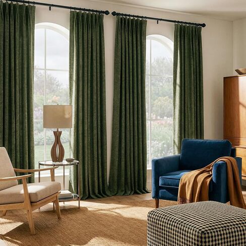 NICETOWN 395GSM Linen Pinch Pleated Vintage Olive Green Curtains 90 inch Long with Hooks - Room Darkening Wrinkle Resistant Drapes for Dining Room & Bedroom, Modern Home Decor (40" Wide, 2 Panels) in Saudi Arabia