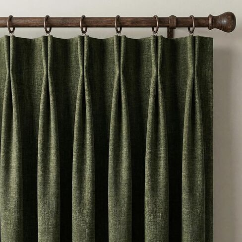 NICETOWN 395GSM Linen Pinch Pleated Vintage Olive Green Curtains 90 inch Long with Hooks - Room Darkening Wrinkle Resistant Drapes for Dining Room & Bedroom, Modern Home Decor (40" Wide, 2 Panels) in Saudi Arabia