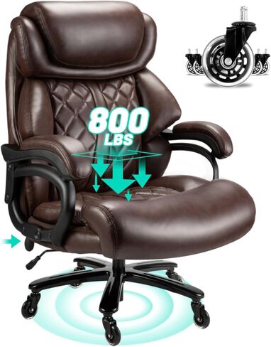 800lbs Big and Tall Office Chair with Wide Spring Seat, 360 Swivel & Heavy Duty Casters for Executive or Home Office Desk Chair (Brown) in Saudi Arabia