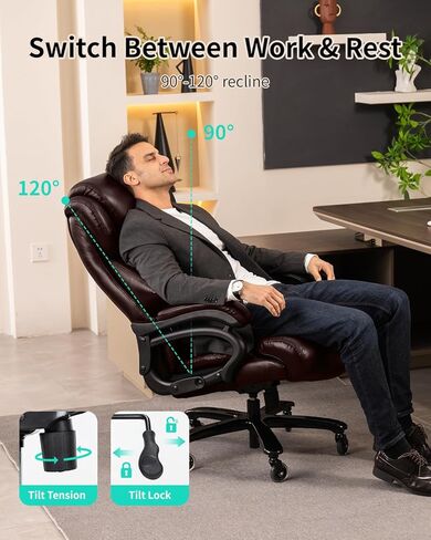 800lbs Big and Tall Office Chair with Wide Spring Seat, 360 Swivel & Heavy Duty Casters for Executive or Home Office Desk Chair (Brown) in Saudi Arabia