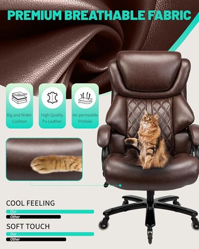 800lbs Big and Tall Office Chair with Wide Spring Seat, 360 Swivel & Heavy Duty Casters for Executive or Home Office Desk Chair (Brown) in Saudi Arabia