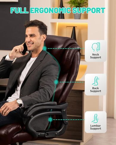 800lbs Big and Tall Office Chair with Wide Spring Seat, 360 Swivel & Heavy Duty Casters for Executive or Home Office Desk Chair (Brown) in Saudi Arabia