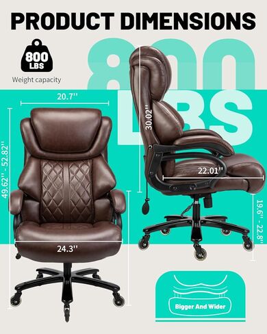 800lbs Big and Tall Office Chair with Wide Spring Seat, 360 Swivel & Heavy Duty Casters for Executive or Home Office Desk Chair (Brown) in Saudi Arabia
