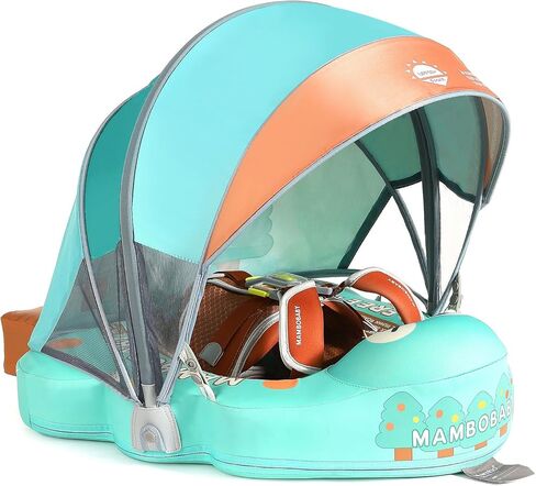 Mambobaby Float Non Inflatable Solid Baby Swim Float with UPF 50+ Sun Protection Canopy Newest Baby Pool Float with Tail Mambo Baby Smart Swim Trainer Infant Float Swim Ring for Baby in Saudi Arabia