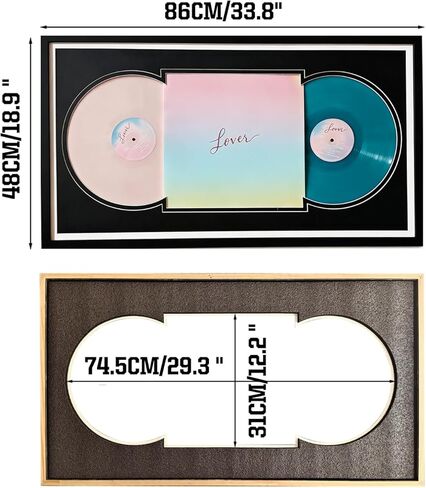 Double Vinyl Record Display Frame, Holds 2 LP Records & 1 Album Cover (12.5x12.5 Inch), Double Record Album Frame, Horizontal/Vertical Wall Mount for Music Collectors Home Decor in Saudi Arabia