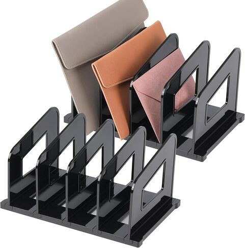 منظم ملفات، فارز ملفات منظم مجلدات أكريليك، فواصل رأسية بلاستيكية لورق رسائل بريد المجلات، منظمات سطح المكتب للمكتب والفصول الدراسية والمنزل (4 أقسام، عبوتان)، أسود in Kuwait