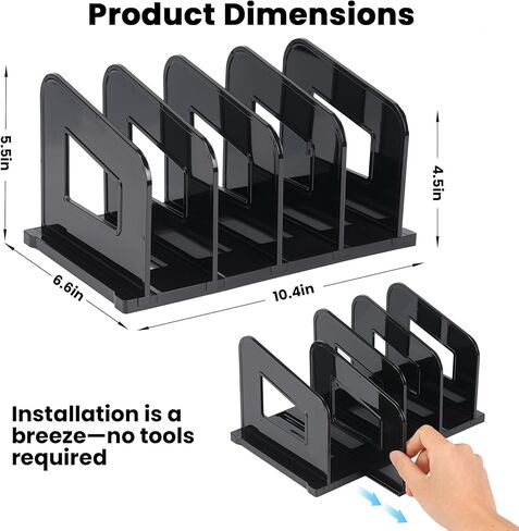 File Organizer, Acrylic Folder Organizer File Sorter, Plastic Vertical Dividers for Magazine Mail Letter Paper, Desktop Organizers for Office, Classroom & Home(4 Sections, 2 Pack), Black in Saudi Arabia