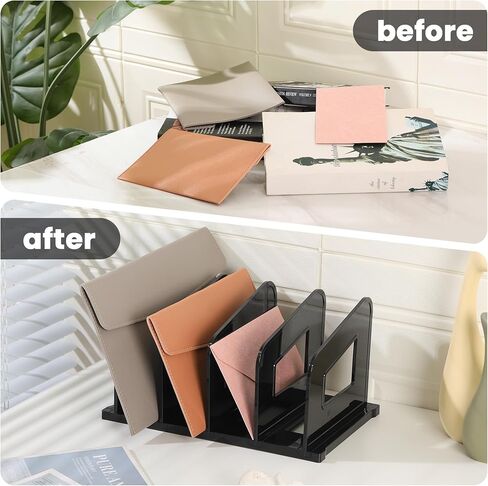 File Organizer, Acrylic Folder Organizer File Sorter, Plastic Vertical Dividers for Magazine Mail Letter Paper, Desktop Organizers for Office, Classroom & Home(4 Sections, 2 Pack), Black in Saudi Arabia