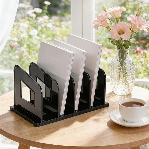 File Organizer, Acrylic Folder Organizer File Sorter, Plastic Vertical Dividers for Magazine Mail Letter Paper, Desktop Organizers for Office, Classroom & Home(4 Sections, 2 Pack), Black in Saudi Arabia