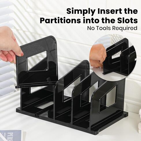 File Organizer, Acrylic Folder Organizer File Sorter, Plastic Vertical Dividers for Magazine Mail Letter Paper, Desktop Organizers for Office, Classroom & Home(4 Sections, 2 Pack), Black in Saudi Arabia