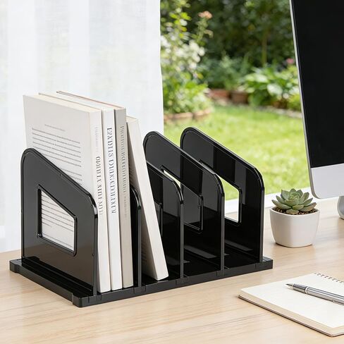 File Organizer, Acrylic Folder Organizer File Sorter, Plastic Vertical Dividers for Magazine Mail Letter Paper, Desktop Organizers for Office, Classroom & Home(4 Sections, 2 Pack), Black in Saudi Arabia