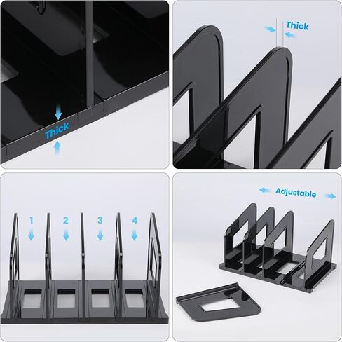 File Organizer, Acrylic Folder Organizer File Sorter, Plastic Vertical Dividers for Magazine Mail Letter Paper, Desktop Organizers for Office, Classroom & Home(4 Sections, 2 Pack), Black in Saudi Arabia