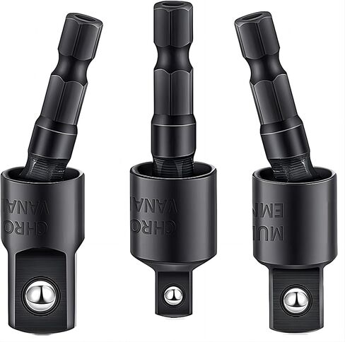 Impact Grade Driver Sockets Adapter Extension Set Drill Bit 3Pcs 1/4 3/8 1/2" Universal Socket Adapter Set and Right Angle Drill 105 Degree Right Angle Screwdriver set Drill Hex Bit Socket Adapter in Saudi Arabia