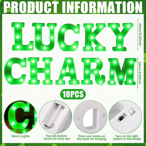 10 Pcs St Patricks Day Decorations Lucky Charm Large LED Letter Lights St Patricks Day Battery Decor Powered for Irish Party Decorations in Saudi Arabia