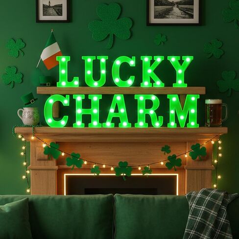 10 Pcs St Patricks Day Decorations Lucky Charm Large LED Letter Lights St Patricks Day Battery Decor Powered for Irish Party Decorations in Saudi Arabia