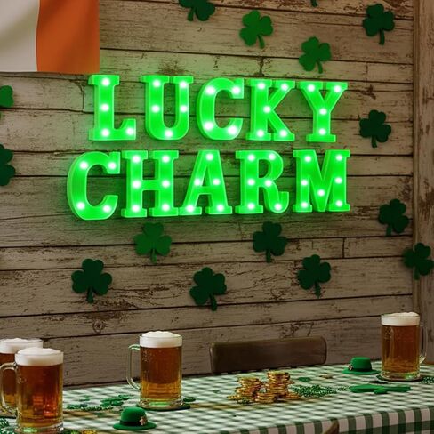 10 Pcs St Patricks Day Decorations Lucky Charm Large LED Letter Lights St Patricks Day Battery Decor Powered for Irish Party Decorations in Saudi Arabia