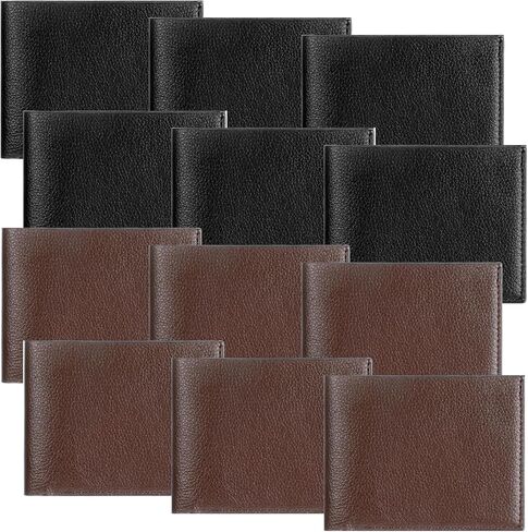 12 قطعة محفظة للرجال محافظ جلدية للرجال بالجملة للنقش بنفسك مع حامل بطاقة مشبك المال (6 أسود و6 بني فاتح) in Kuwait