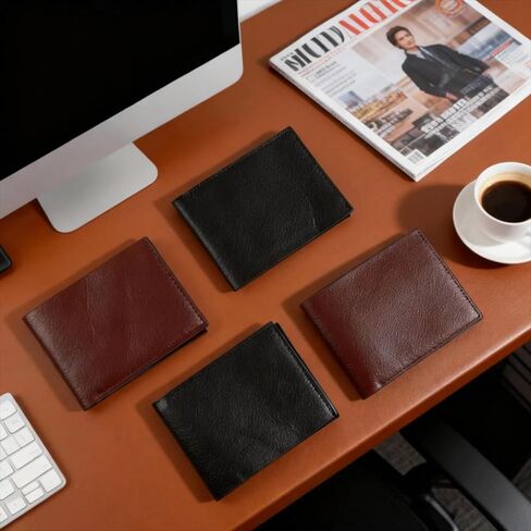 12 قطعة محفظة للرجال محافظ جلدية للرجال بالجملة للنقش بنفسك مع حامل بطاقة مشبك المال (6 أسود و6 بني فاتح) in Kuwait