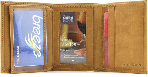 Bacci compact Trifold Wallet for Men - Genuine Leather Men's Wallet with 1 center flap 2 ID windows, 2 card Slots, 2 cash compartments - clean stitching sturdy Mens Wallet Leather (Tan) in Saudi Arabia