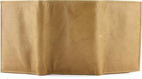 Bacci compact Trifold Wallet for Men - Genuine Leather Men's Wallet with 1 center flap 2 ID windows, 2 card Slots, 2 cash compartments - clean stitching sturdy Mens Wallet Leather (Tan) in Saudi Arabia