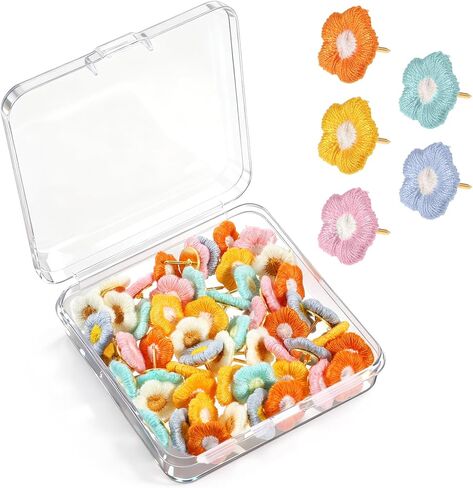 60 PCS Cute Flower Push Pins, Decorative Flower Cute Thumb Tacks, Decorative Thumbtacks for Bulletin Board, Photo Wall, Cork Board, Map, Office Home Decor in Saudi Arabia