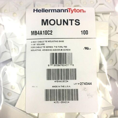 لاصق مطاطي أبيض من Hellermann Tyton MB4A10C2 151-28421 4 Way Mount 1.12 بوصة × 1.12 بوصة - 100 عبوة in Kuwait