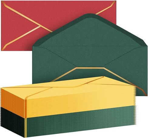 Cholemy 50 Pack Red #10 Envelopes with Gold Border Self Adhesive V Flap Mailing Invitation Business 2026 Graduation Envelopes for Cash Holiday Greeting 4 1/8 x 9 1/2, Office Checks Business in Saudi Arabia