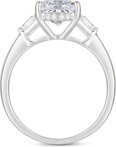 14K White Gold Radiant Cut Moissanite Rings 3-Stone 3 Carat Radiant Cut Moissanite Engagement Rings 3 Stone Hidden Halo Moissanite Rings for Women in Kuwait