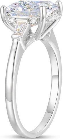 14K White Gold Radiant Cut Moissanite Rings 3-Stone 3 Carat Radiant Cut Moissanite Engagement Rings 3 Stone Hidden Halo Moissanite Rings for Women in Kuwait