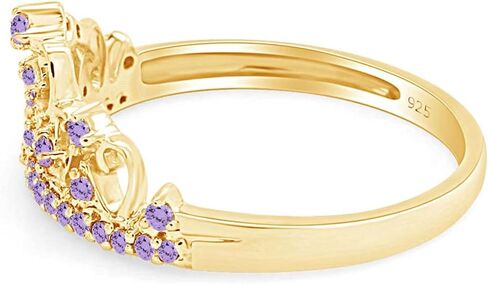 AFFY Round Cut Simulated Birthstone Ring for Women | Princess Crown Ring | 14K Gold Over Sterling Silver | Dainty Promise Ring | Elegant Gift for Her, Birthday, or Anniversary in Saudi Arabia