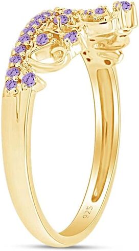 AFFY Round Cut Simulated Birthstone Ring for Women | Princess Crown Ring | 14K Gold Over Sterling Silver | Dainty Promise Ring | Elegant Gift for Her, Birthday, or Anniversary in Saudi Arabia