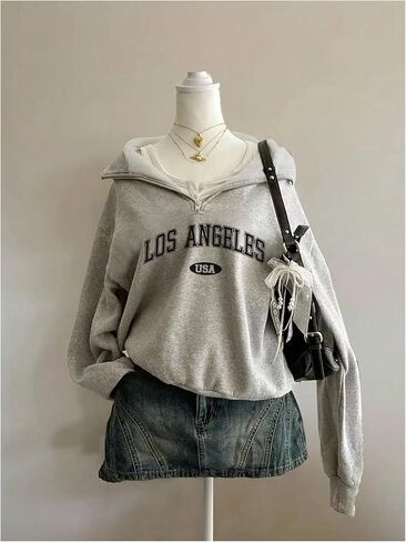 SweatyRocks Women's Plus Size Half Zip Up Sweatshirts Long Sleeve Casual Letter Graphic Oversized Pullover Tops in Saudi Arabia