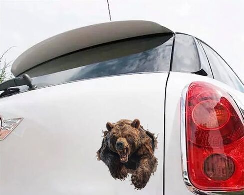 ملصق سيارة MAKTEM 3D Roaring Brown Wild Bear Peeking Car، ملصق وحش الغابة البرية، رسم فينيل لحيوان واقعي لشاحنة SUV وكمبيوتر محمول جداري مقاوم للماء في الهواء الطلق، قطعة واحدة (دب) in Saudi Arabia