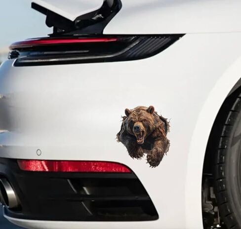 ملصق سيارة MAKTEM 3D Roaring Brown Wild Bear Peeking Car، ملصق وحش الغابة البرية، رسم فينيل لحيوان واقعي لشاحنة SUV وكمبيوتر محمول جداري مقاوم للماء في الهواء الطلق، قطعة واحدة (دب) in Saudi Arabia